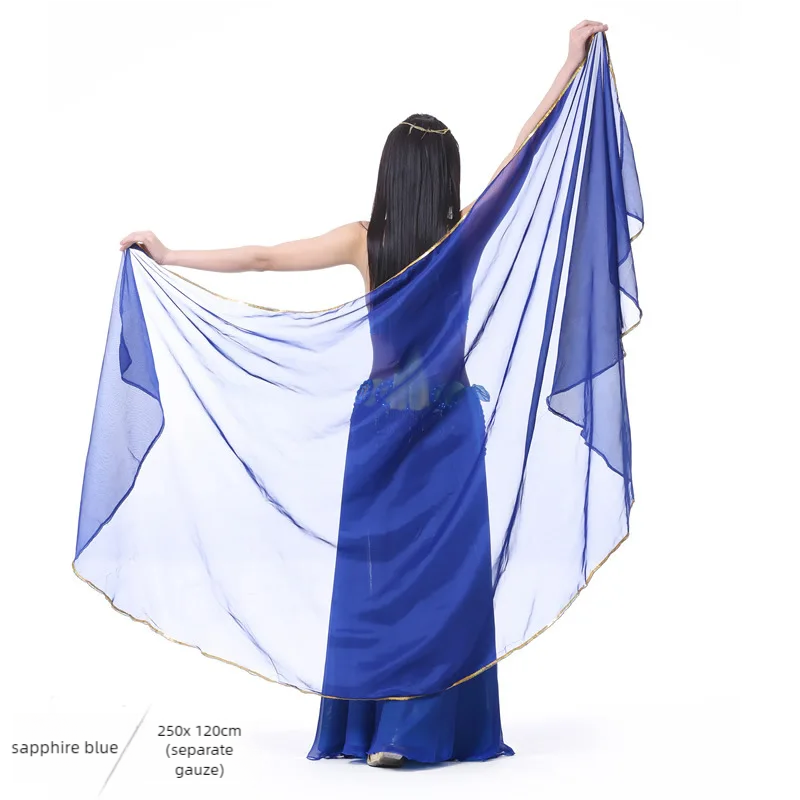 Bufanda semicircular de gasa para danza del vientre, accesorios de mano, 250x120cm