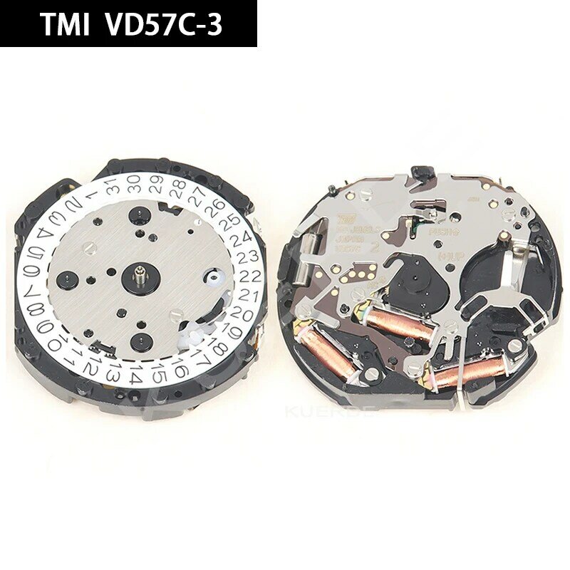 TMI-VD57C-3 Movimento cronógrafo padrão, pequeno segundo relógio acessórios, Japão Quartz, dados às 3 horas, 6.9.12