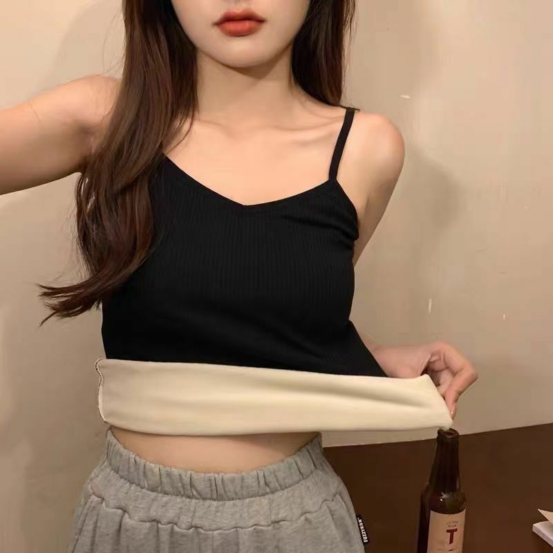 Winter Warm Undershirt Women Thicken Slim Solid Color Thermal Tops Sleeveless Sexy Crop Top Tight Elasticity Female Undershirt