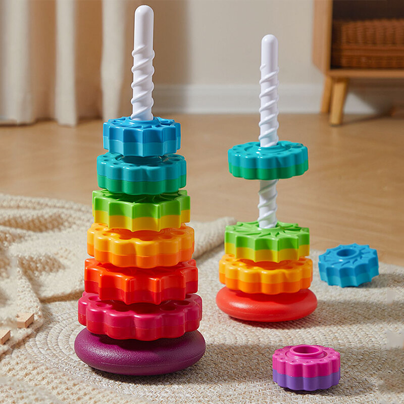 Baby Stacking Toy Rainbow Rolling Spin Building Blocks Tower Fine Motor Sensory Set Montessori Development Games For Toddlers