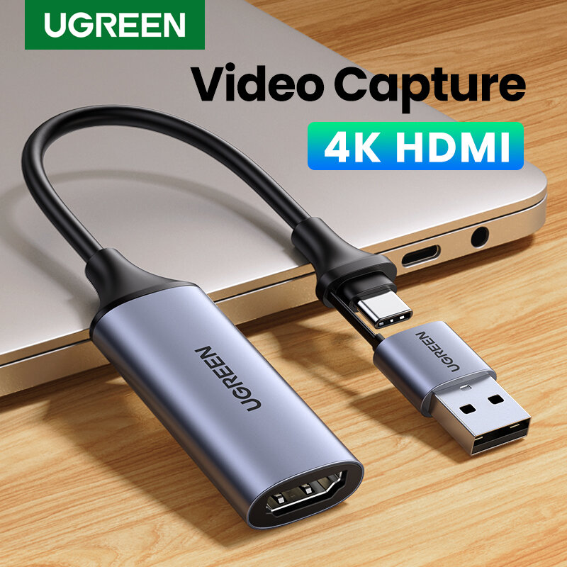 Ugreen kartu penangkap Video HDMI ke USB/USB-C, kotak penangkap Video layar 4K HDMI untuk komputer PC, kamera siaran langsung, pertemuan perekam