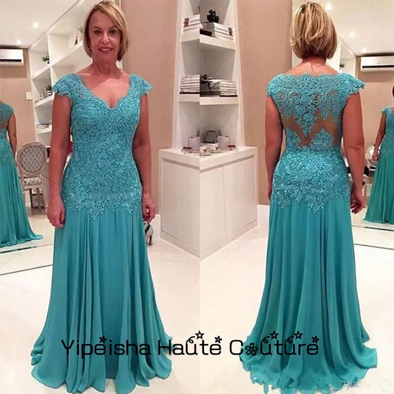Yipeisha 신부의 어머니 드레스, 터키석 캡 슬리브, 2022 레이스 V 넥 라인 웨딩 파티 가운, 새로운 여름 여성 드레스, 2023