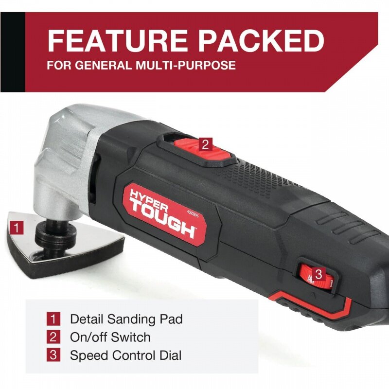 Hyper Tough 2.1 Amp New Condition Corded Oscillating Multi-function Tool, Variable Speed, with Hex Key, Sanding Pad, 1-1/4 inch