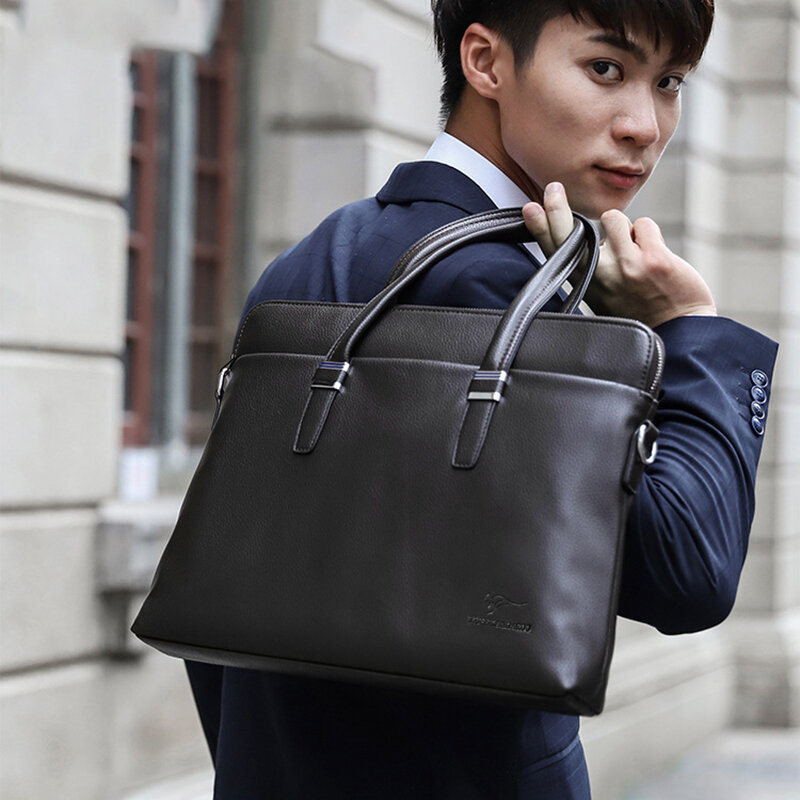 Leather Briefcase Bag for Man Handbags Tote Laptop 14 Shoulder Business Messenger Designer Work Side Fashion Bag Office Teacher