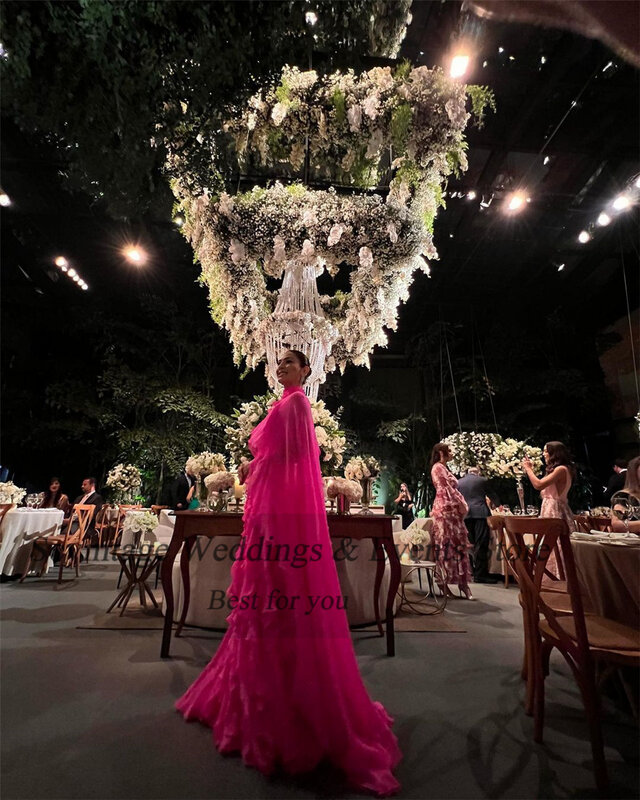 Sevintage Noble Fushia Chiffon Prom Dress a-line Long Cape Ruffles a strati lunghezza del pavimento abito da sera formale abiti da festa per donna