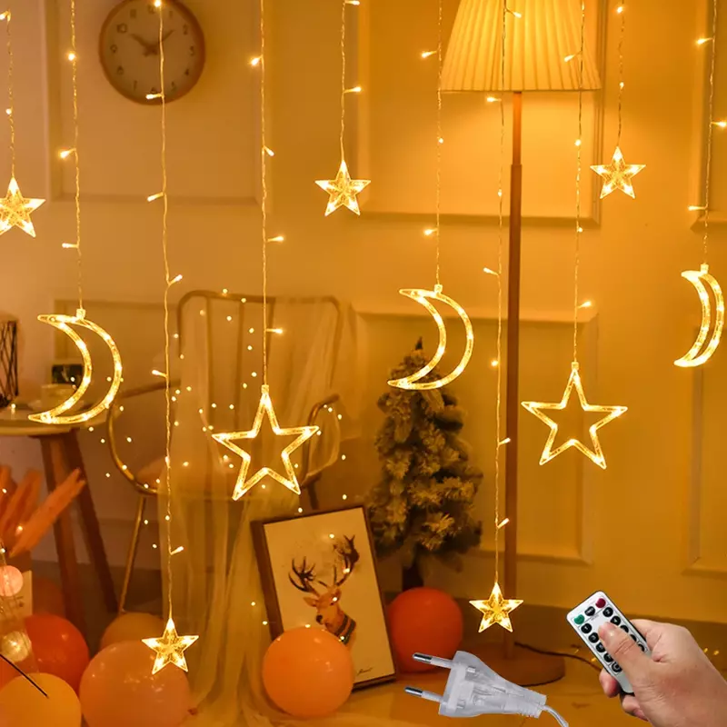 LED 스타 램프 커튼 갈런드 패어리 스트링 라이트, 크리스마스 장식 야외 휴일 웨딩 파티 2023 새해 장식