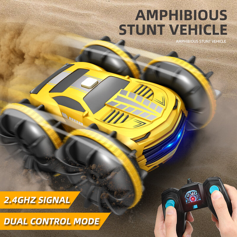 2 in 1 Amphibious RC Car 2.4GHz Remote Control Boat Waterproof Double-sided Flip Drift Stunt Cars 4WD Vehicle Beach Tool Boy Toy