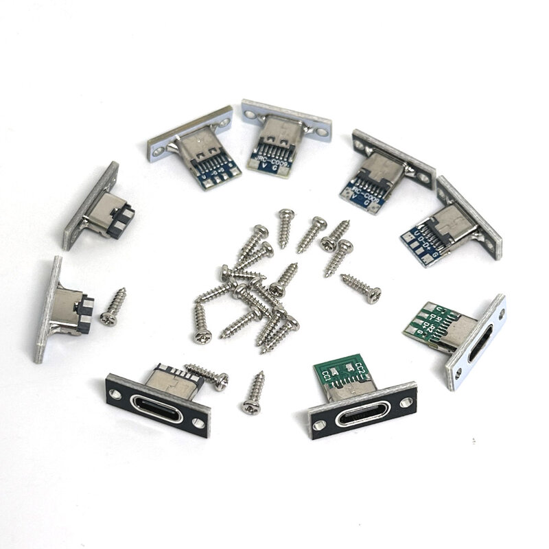 1-10 szt. Złącze żeńskie typu C gniazdo USB 3.1 typu C 2Pin 4Pin gniazdo ładowania Jack gniazdo USB 3.1 typu C z płytką mocującą śrubę