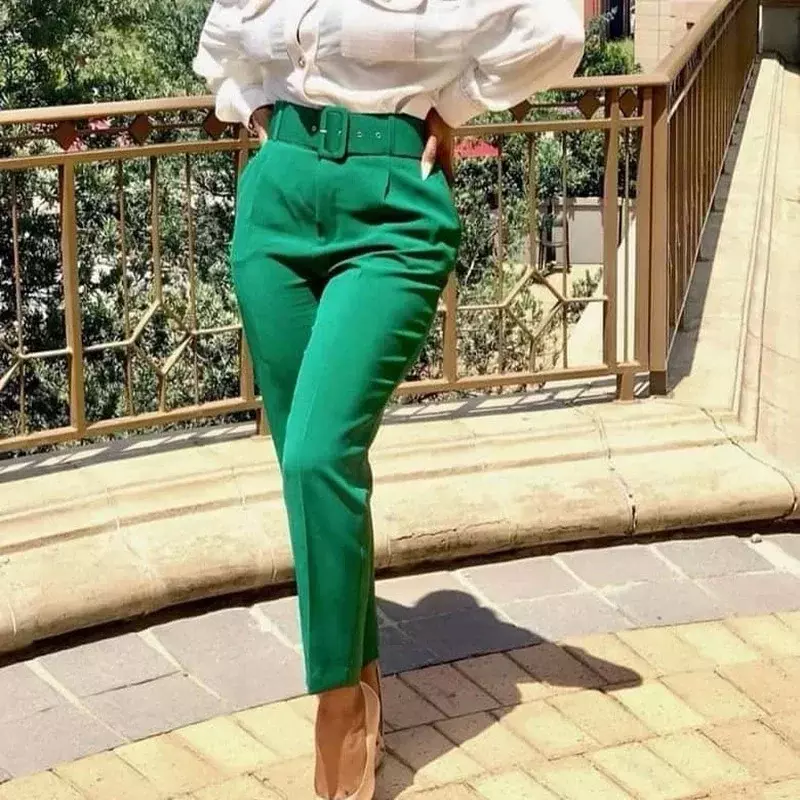 Women Solid Colors High Waist Pencil Pants Formal Suit Trousers Fashion Blazer Pants with Belt Office All Match Plus Size Pants