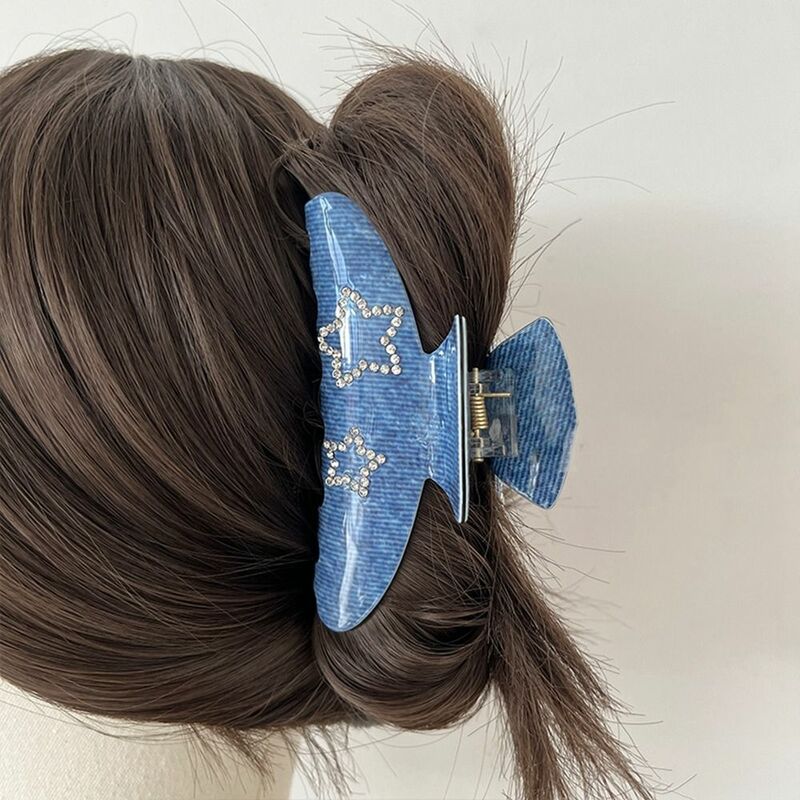 Pince à cheveux étoile en acétate pentagramme pour fille, acide acétique créatif, biscuits Y2k, coiffure en denim bleu, pince requin
