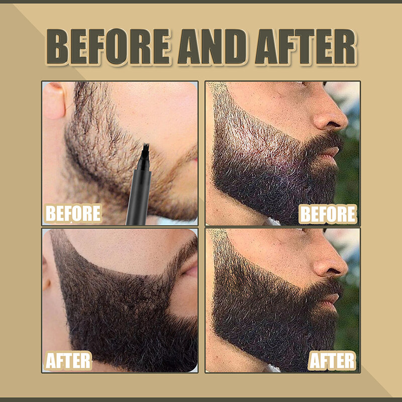 Novo à prova dwaterproof água barba caneta enchimento lápis e escova barba enhancer reparação duradoura bigode coloração moldar ferramentas homem