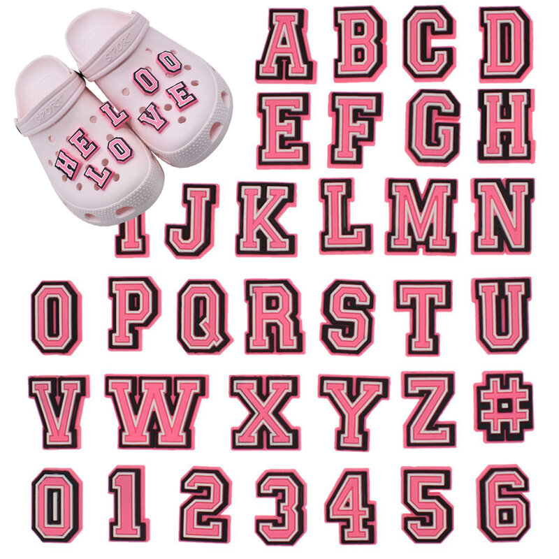 1pcs PVC Shoe Accessories for Crocs Charms Pink Letters Badge Women Sandals Buckle Kids Pins Men Decoration Jeans Boy Girls Gift