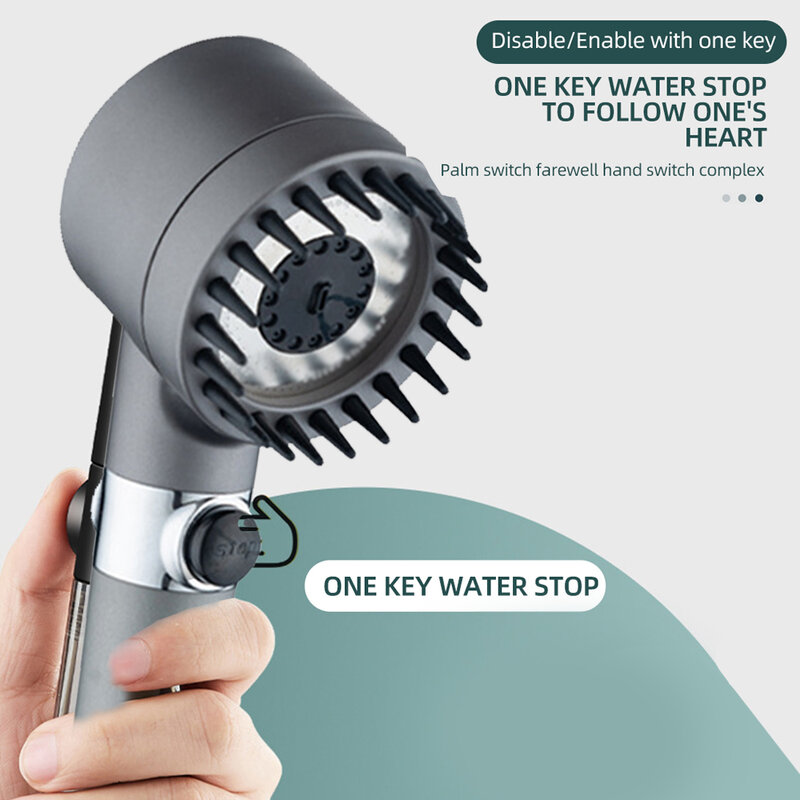 Water Saving Shower Head, 3 Modo Ajustável, Alta Pressão, 1-Key Stop Water, Eco Shower, Acessórios do Banheiro, Preto
