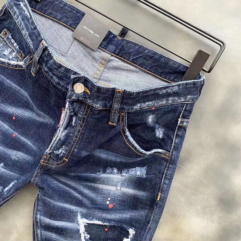 starbags dsq new indigo scuffed jeans Men's slim ripped stretch jeans Small Straight leg