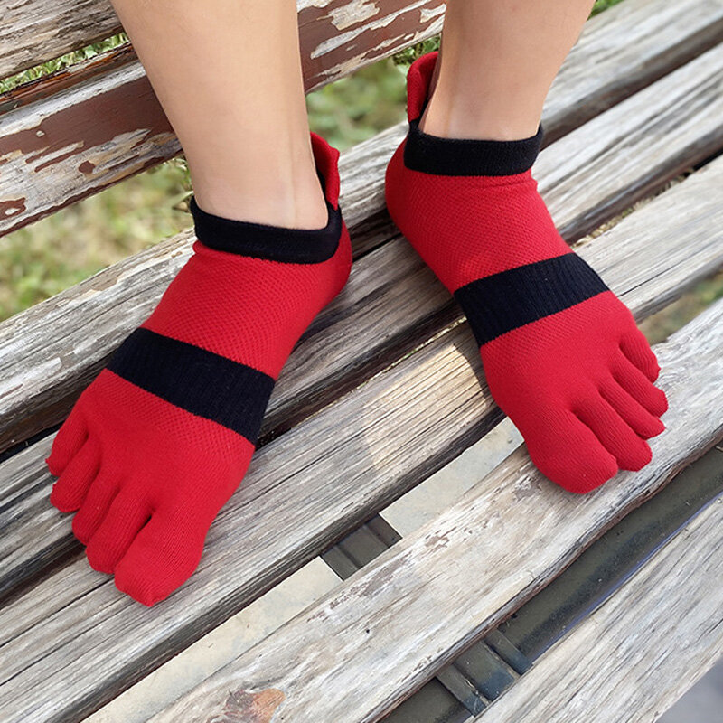 5 pares cinco dedo tornozelo esporte meias algodão listrado malha respirável moldar anti fricção nenhum mostrar meias com dedos dos pés EUR39-46