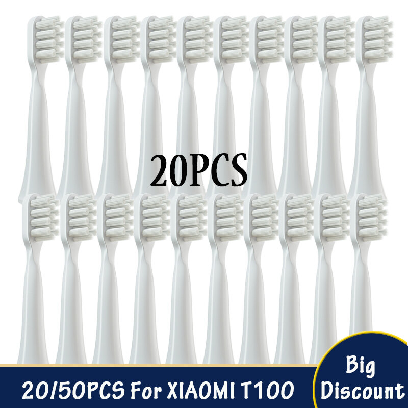 Cabezales de cepillo de repuesto para XIAOMI T100 20-50 Uds./juego de boquillas de cepillo de cerdas DuPont suaves al vacío, venta al por mayor, cuidado bucal