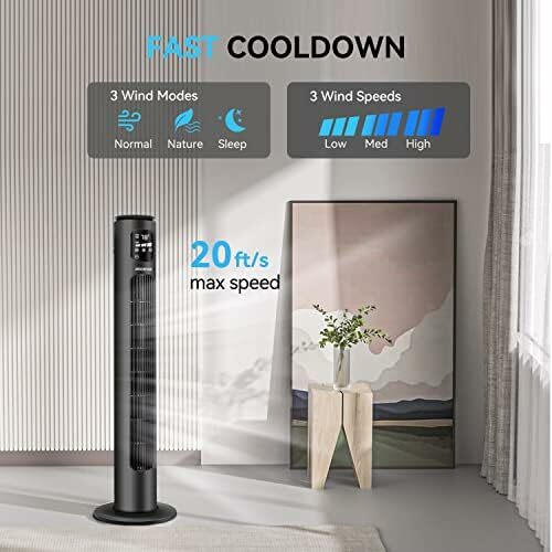 Smart Oscillating Cooling Fan with Remote, Bladesess Standing Fans para casa, quarto, Living, Ro, funciona com Alexa, Google, Quiet