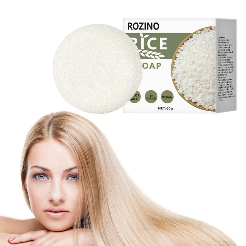 Barra de jabón de champú de arroz orgánico, acondicionador de cabello seco, antipérdida, nutritivo, agua, jabón de proteína, cabello de arroz V2T6