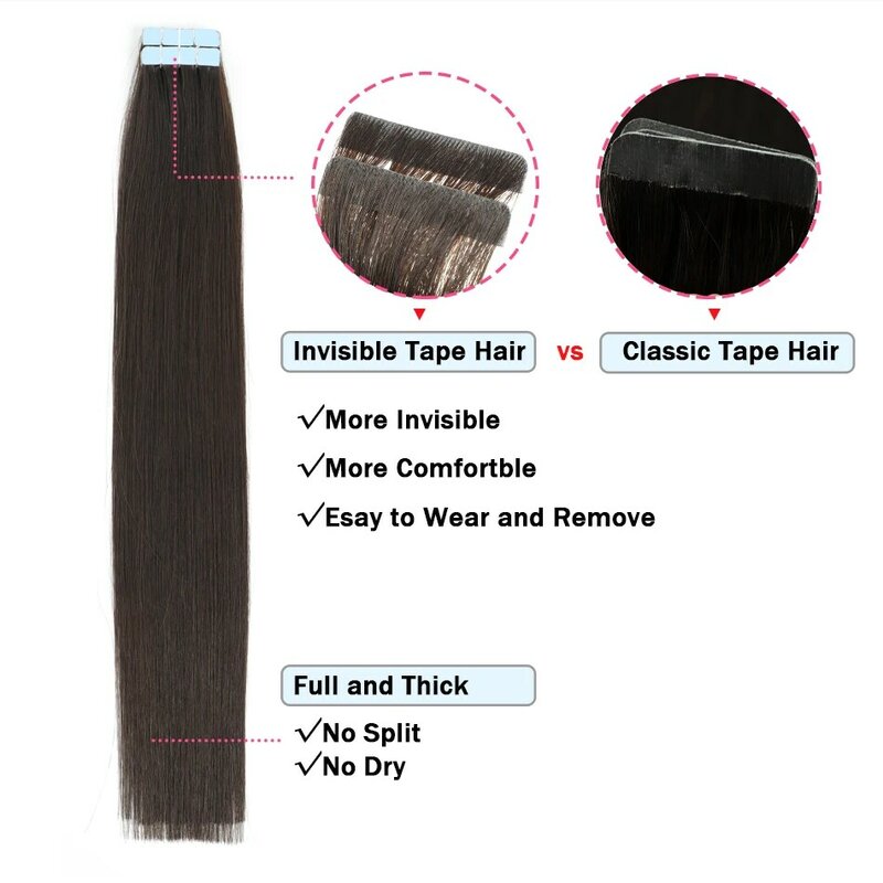 Straight Invisible Tape In Human Hair Extensions Real Remy Hair PU Skin Weft Natural Black Seamless Injection Natural Tape Hair