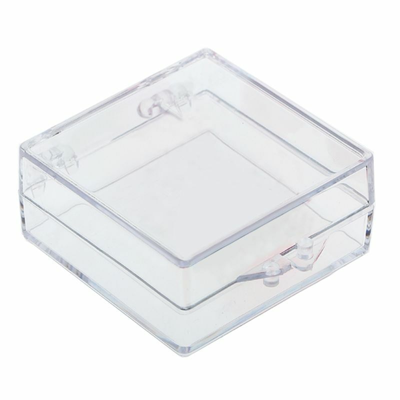 Kotak perhiasan plastik persegi Mini, kotak penyimpanan perhiasan manik-manik bening wadah penata pil permen Container