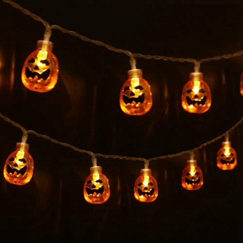Lampu tali labu Dekorasi Halloween, lampu Halloween luar ruangan, lampu dioperasikan baterai 9.8 kaki 20 LED, dekorasi Halloween luar ruangan