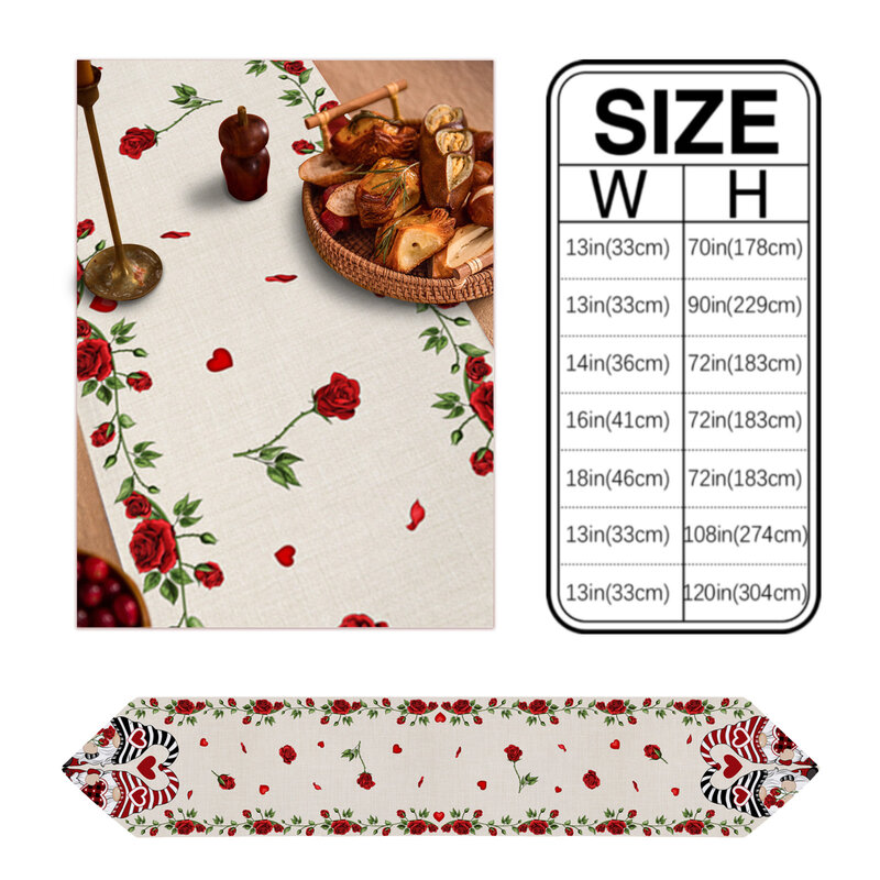 Valentine'S Day Love Dwarf Rose Table Runner Wedding Party Tablecloth Coffee Dinning Table Decoration Table Runner