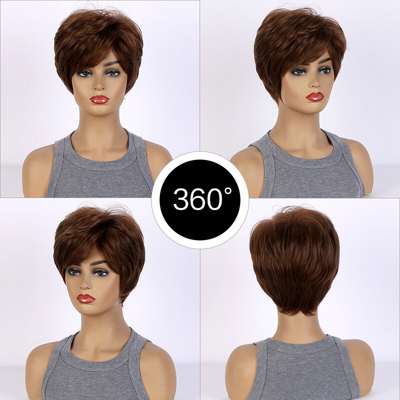 Synthetic Short Straight Wig for Women Wigs With Bangs Brown Wig Daily Use Heat Resistant Fiber