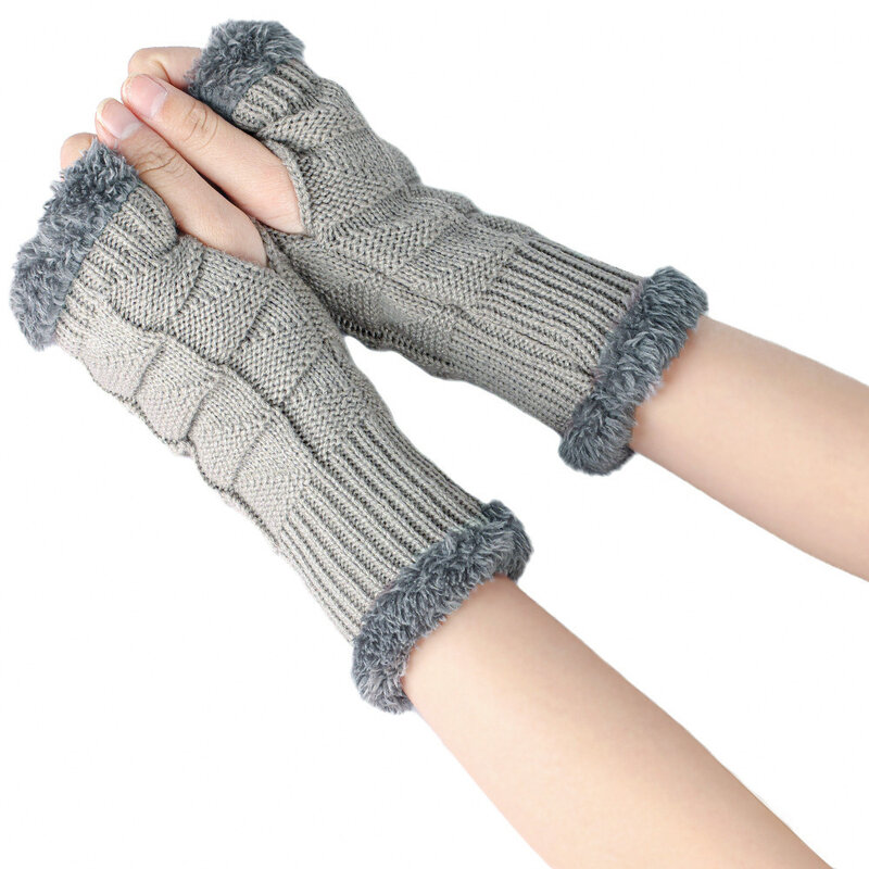 Зимние однотонные перчатки из искусственного меха, рукав для рук, чехол, теплые перчатки без пальцев на запястье, вязаные варежки, модные женские перчатки, оптовая продажа