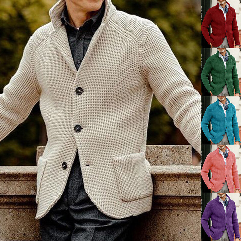 Spring Autumn New Slim Sweaters Cardigan Stand Collar Men Knitted Cardigan Casual Loose Male Sweater Coat