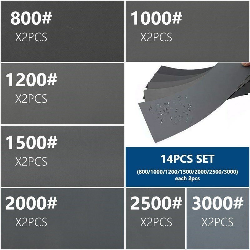 XCAN 14pcs 800-3000 그릿 습식 건식 사포 방수 모래 종이 11x9 인치 목재 금속 연마 도구 샌딩 종이