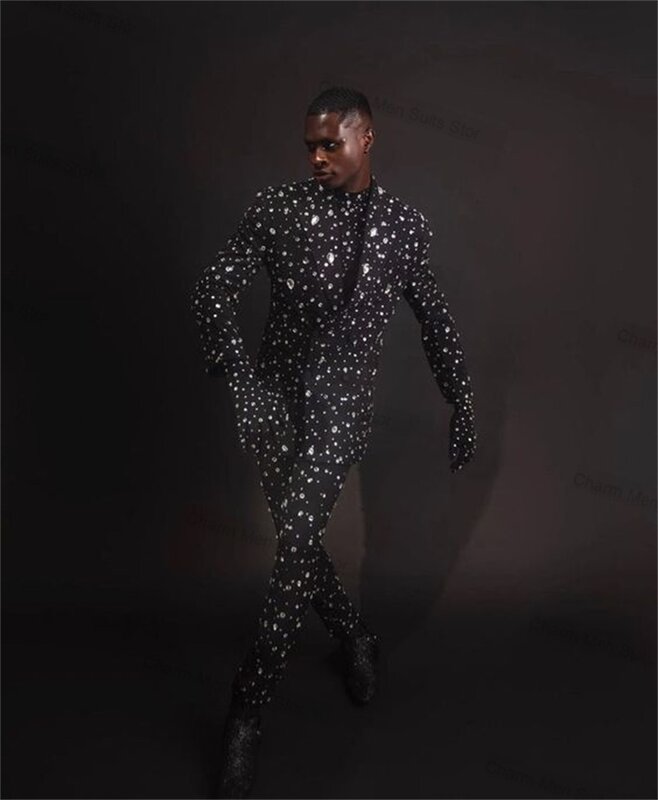 Formale cristalli neri abiti da uomo Set 2 pezzi Blazer + pantaloni giacca da ballo su misura giacca da ufficio Business Groom smoking da sposa