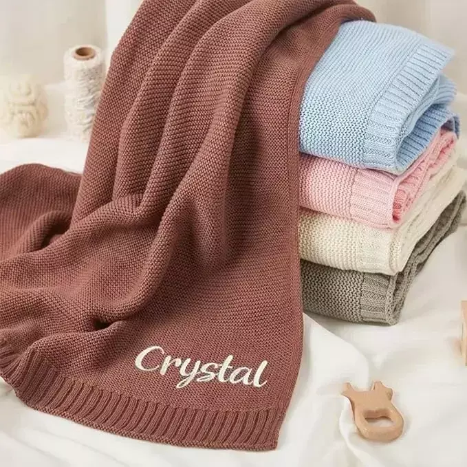 Nome personalizzato coperta lavorata a maglia per bambini in cotone 100x80cm coperta per neonati calda e delicata sulla pelle per l'inverno