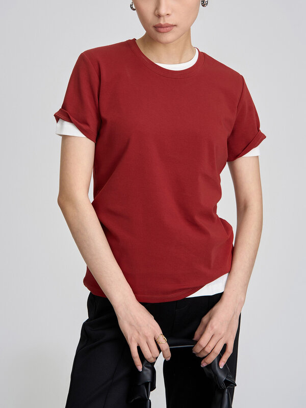 PIMA-Camiseta de algodón para mujer, Camiseta clásica de manga corta con cuello redondo, Camisetas básicas lisas, Tops