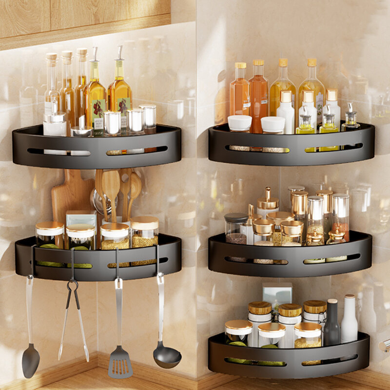 Joybos-estante de almacenamiento de cocina montado en la pared, estante de esquina para especias, frascos de especias, organizador de cocina sin perforaciones