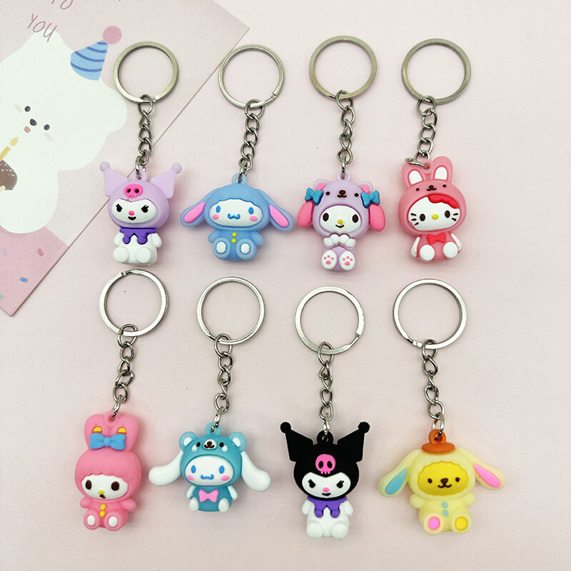 พวงกุญแจอะนิเมะ SANRIO Kuromi Cinnamoroll Hello Kitty Key Key จี้พวงกุญแจรถเมโลดี้กระเป๋าการ์ตูนอุปกรณ์ของขวัญ