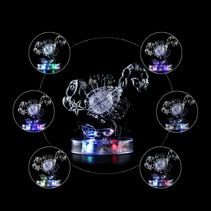 3D dwanaście konstelacji kryształowe Puzzle Diy klocki edukacyjne samoczynnie instalują klocki oświetleniowe Scorpio
