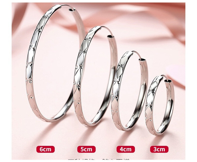 Real 925 Sterling Silver Shiny 30/40/50/60 MM Hoop Earring for Women Office Lady Girls Fine 925 Jewelry Wholesale DS3606