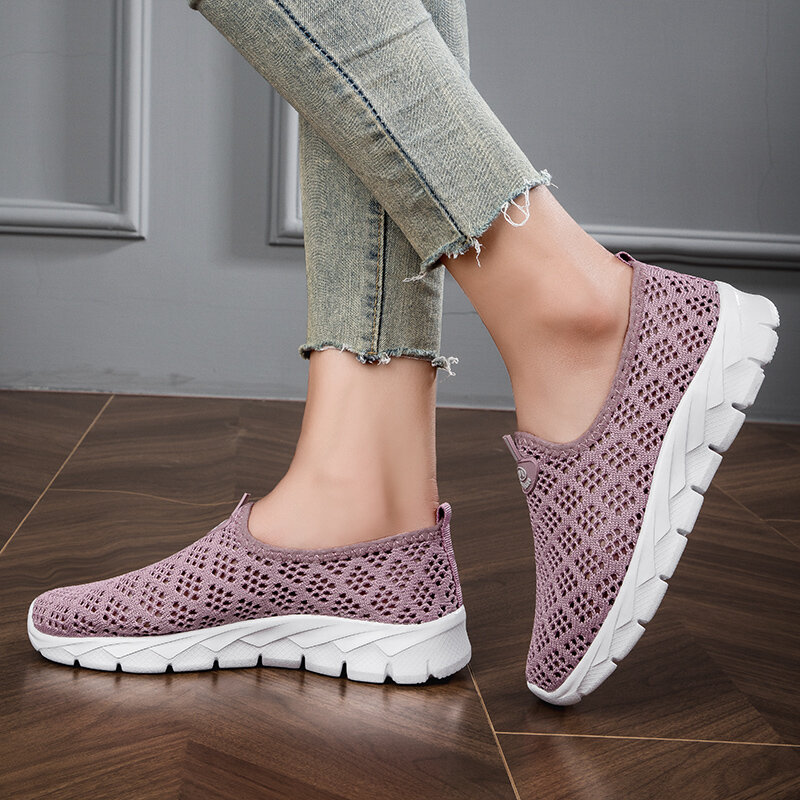 STRONGSHEN-Zapatos planos informales De malla para Mujer, zapatillas deportivas cómodas y transpirables, sin cordones, para caminar, Verano