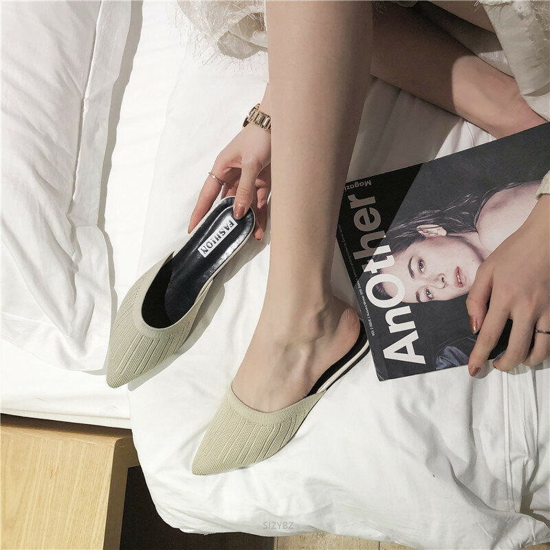 Chinelos de verão das mulheres sapatos de dedo do pé sólido moda apontou tecido respirável preguiçoso chinelos sandálias lisas