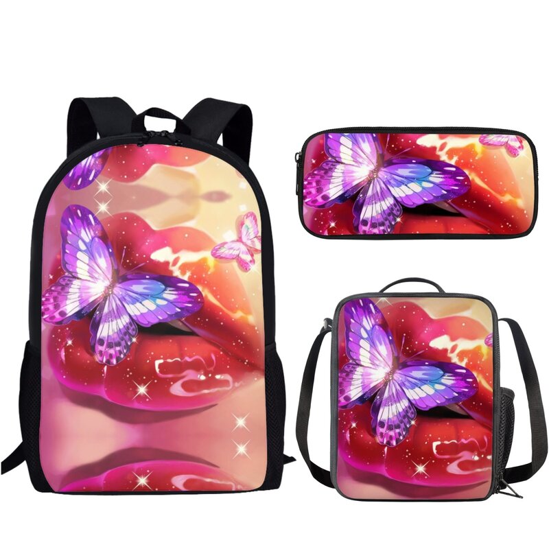 Sexy Red Lip School Backpack Set, Mochilas de moda para meninas adolescentes, Travel Bag, Laptop Bag, Lunch Box, Pencil Case