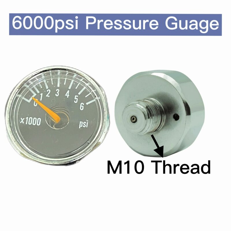 QUPB-Mini medidor de presión de agua de 25mm para regulador de Paintball con Rosca M10, color negro, 300bar/400bar/5000PSI/6000psi