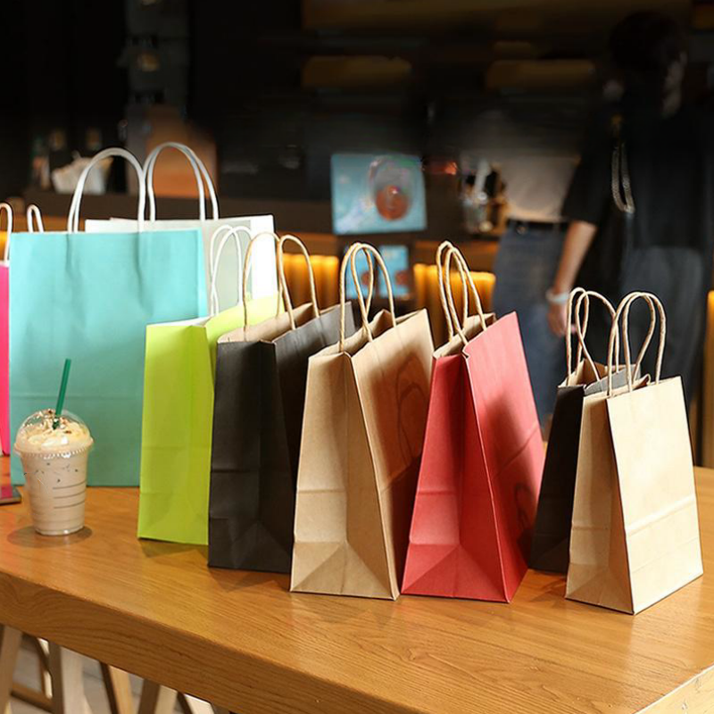 クラフト紙のショッピングバッグ,小さな正方形の折りたたみ式バッグ,結婚式や誕生日のギフト用,mall shopperハンドバッグ,カラフル,s,l