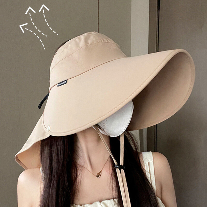 Topi matahari syal besar untuk wanita, topi atasan kosong pelindung leher UV tabir surya musim panas, topi pantai untuk perjalanan luar ruangan
