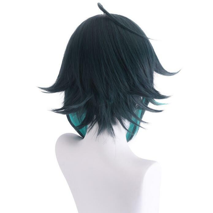 Genshin Impact Xiao pelucas sintéticas cortas y rectas, azul, verde, mezcla degradado, juego de Cosplay, peluca de pelo para fiesta