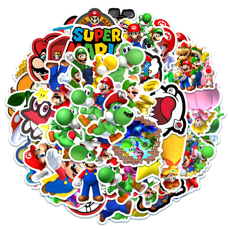 Super Mario Bros Cartoon Adesivos, decalques impermeáveis, Anime Graffiti, Brinquedo do miúdo, DIY, Notebook, Bagagem, Laptop, Adesivo Presentes, 10 Pcs, 30 Pcs, 50Pcs
