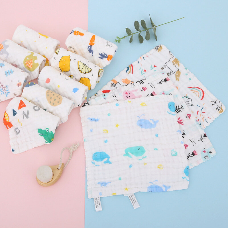 New Baby Burp Cloth High Density Cotton Bibs Cartoon Print Saliva Towel Baby Boys Girls Feeding Apron Cotton Infant Bandana Bibs