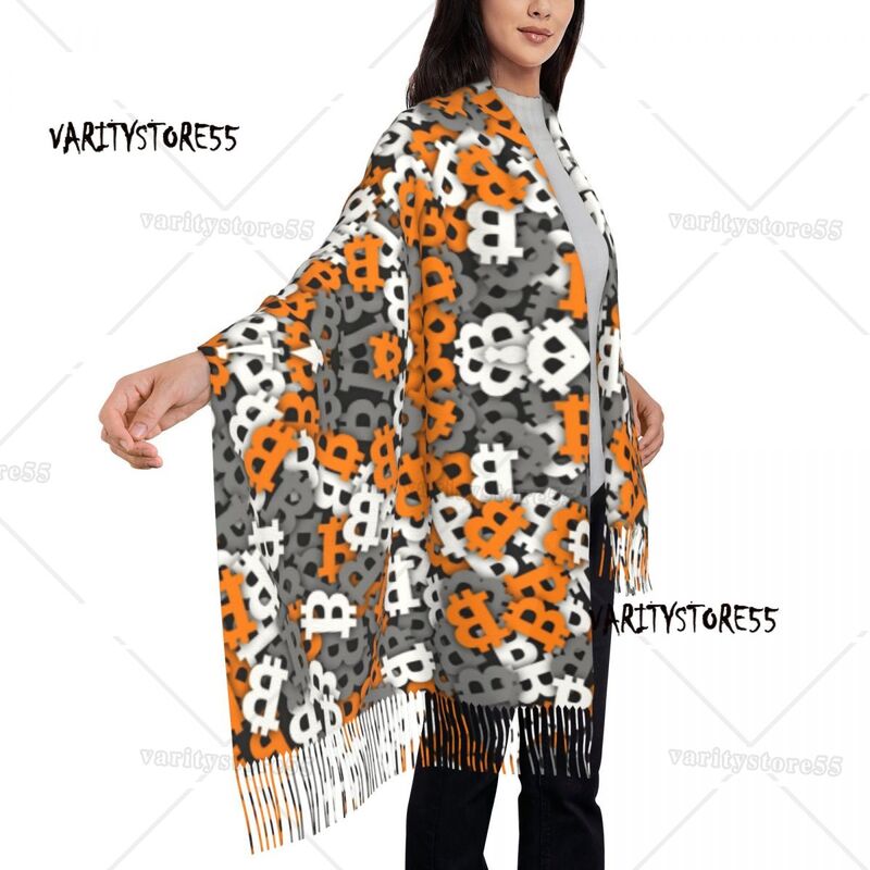 Fashion Bitcoin Urban Camouflage Tassel Scarf Women Winter Fall Warm Shawl Wrap Ladies BTC Blockchain Cryptocurrency Scarves