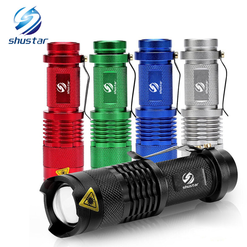 Lanterna de led de alta potência à prova d' água colorida, mini lâmpada de ponto de alta potência, 3 modelos, equipamento de acampamento com zoom, luz flash da tocha