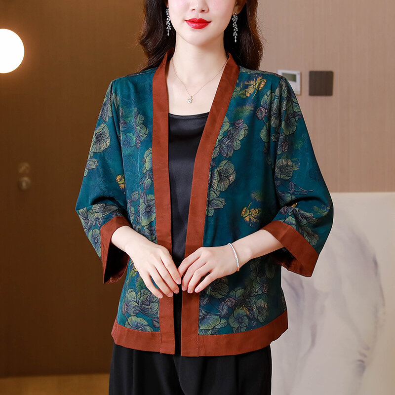 Xaile solto Jacquard retrô versátil, casaco pequeno, protetor solar roupas, gaze Xiangyun, roupas de mãe, moda primavera e verão