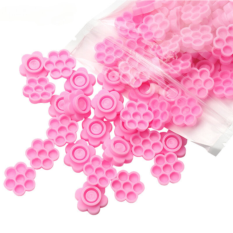 인조 속눈썹 익스텐션 블루밍 컵 접착제 거치대, 핑크 꽃 모양, 속눈썹 액세서리, 접착제 트레이 컨테이너, 100 개, 신제품